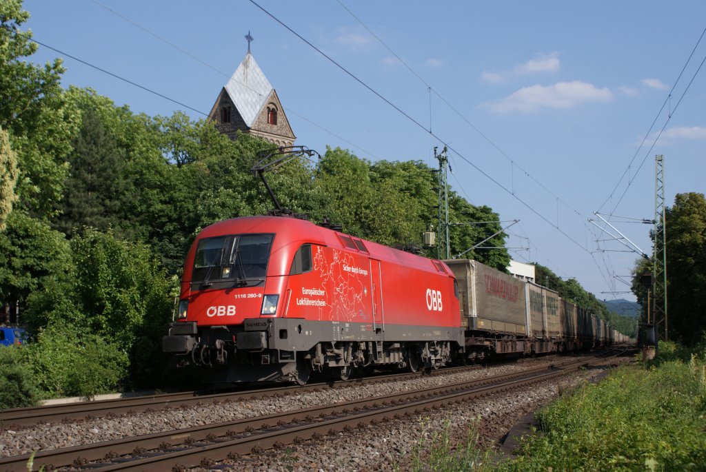 1116 260-9  Europischer Lokfhrerschein  mit dem Wenzel bei der Durchfahrt durch Bonn-Oberkassel am 26.06.10
