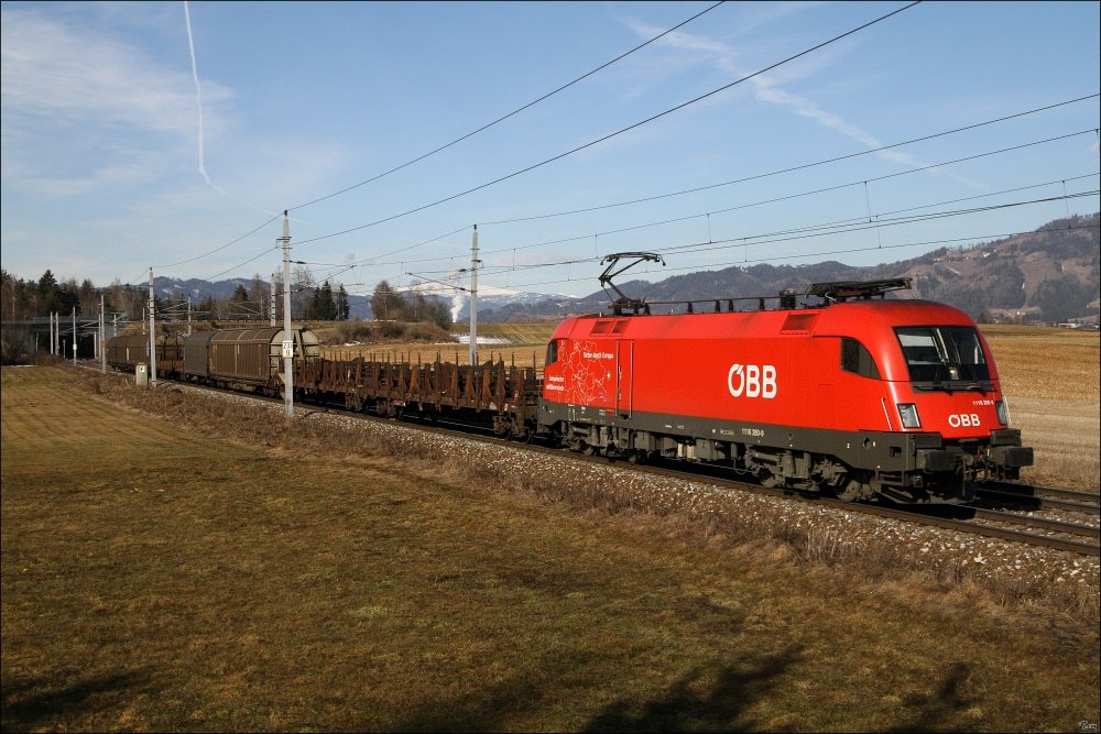 1116 260  Sicher durch Europa  fhrt mit 54652 von Villach nach Bruck an der Mur.
Zeltweg 03.2010