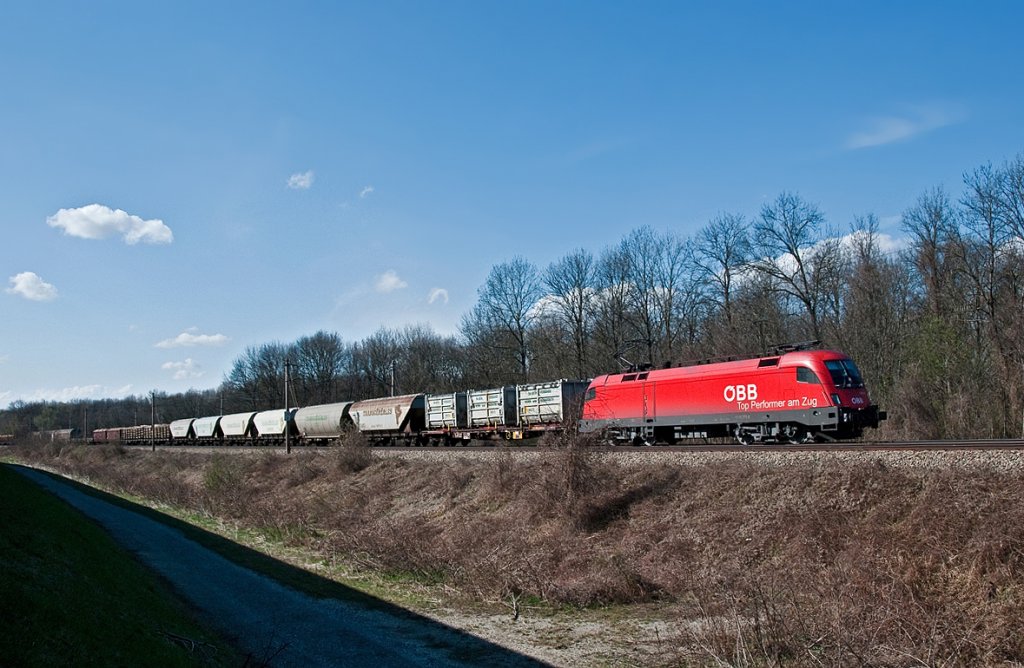 1116 271  Top Performer am Zug  befrderte am 01.04.2010 den DG 56013 (Gmnd N - Wien Zentralverschiebebahnhof). Die Aufnahme entstand kurz vor Leobendorf-Burg Kreuzenstein.