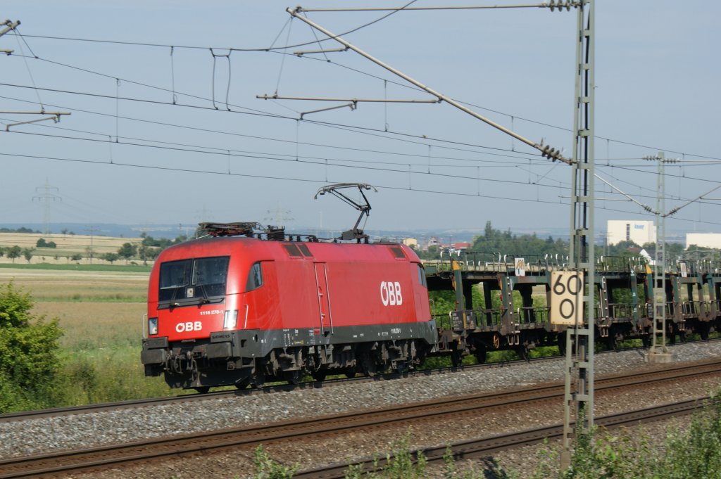 1116 278-1 mit leern Autotransportwagen bei Iphofen am 29.06.2011