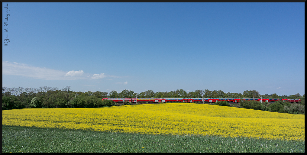 112 146-6
An diesem schnen Mai Tag am 15.05.2013 um 13:27:33 Uhr Pnktlich zur Rapsblte fuhr die 112 mit seinem Re auf der KBS 104 in Richtung Lbeck. Die Fotostelle an der ich mich befinde liegt in der nhe vom kleinen Bahnbergang in Seybeck.