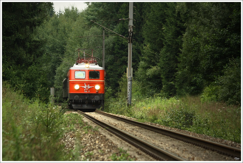1141.21 fhrt mit Slp 19842 von Linz Stahlwerke nach Summerau. Freistadt 9.8.2010