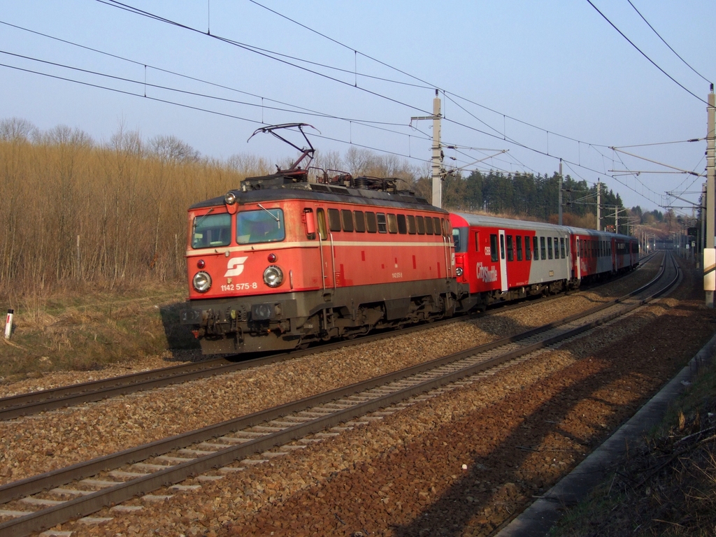 1142 575 planmig vor Steuerwagen am REX 1784 Linz – Schrding in Katzbach zwischen Wels und Haiding. [23.03.12, 16:45]