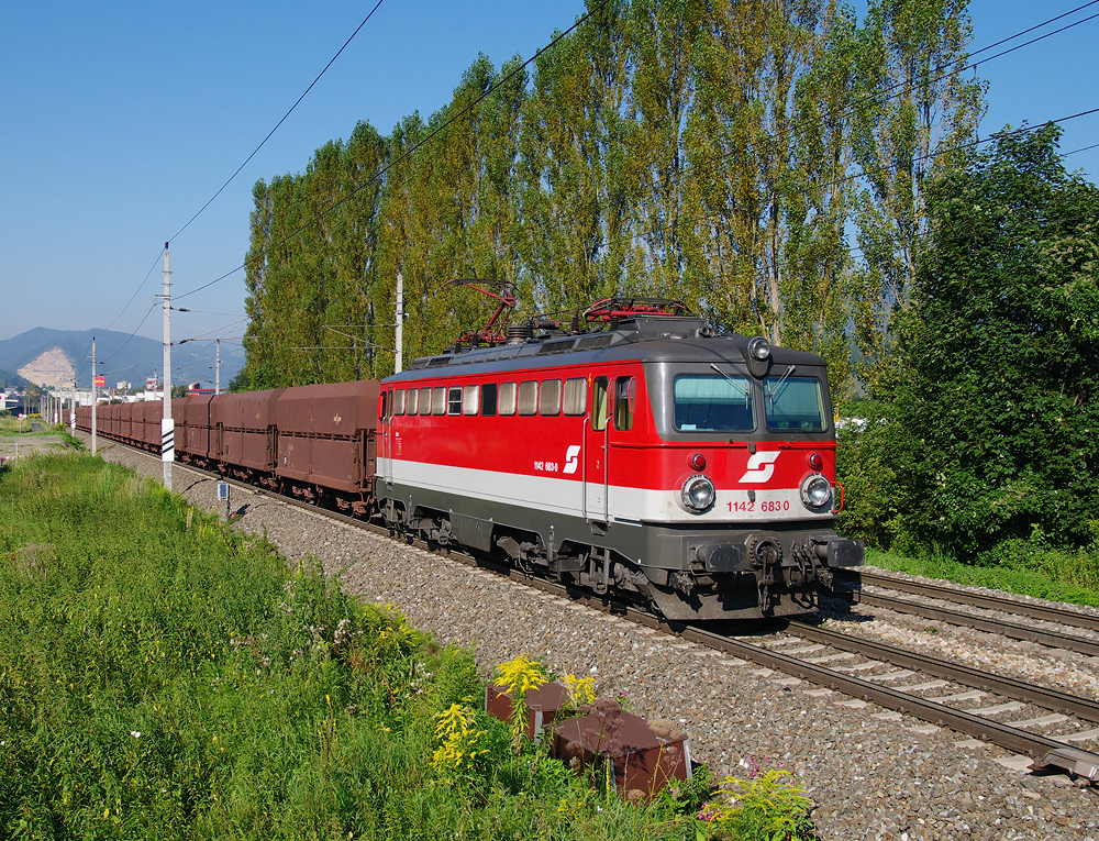 1142 683 war am 20.08. 2012 mit einem Gterzug aus Donawitz in Richtung Bruck ander Mur unterwegs, aufgenommen in Waltenbach bei Niklasdorf.