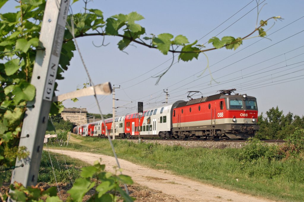 1144.111 hat mit R-2251 soeben den Busserltunnel zwischen Gumpoldskirchen und Pfaffsttten verlassen. 19.6.13