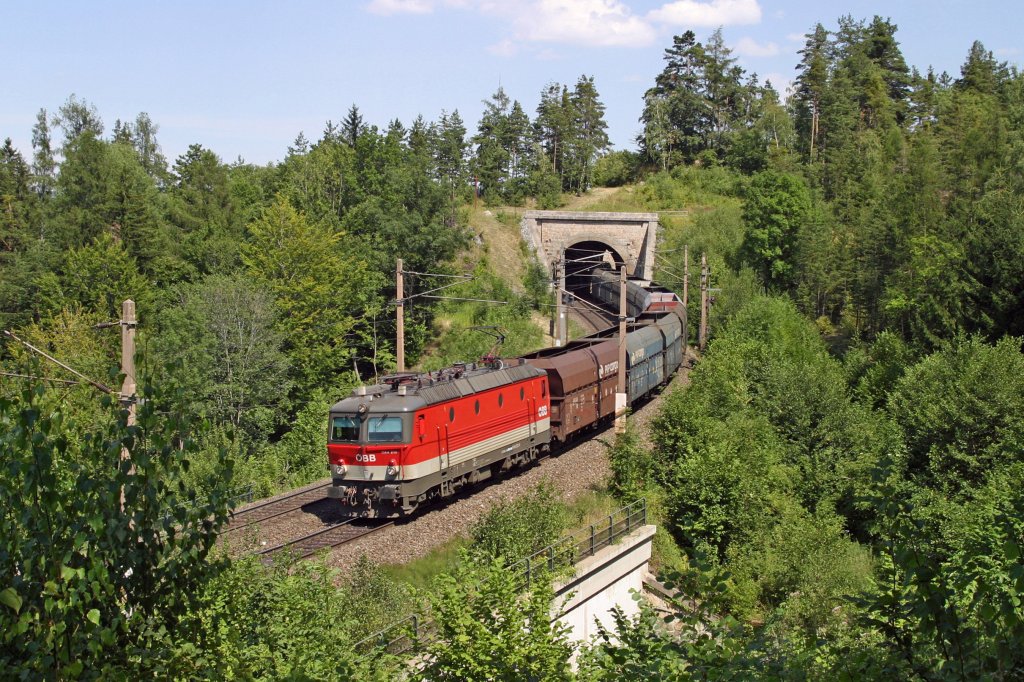 1144.213 hat mit Leer-GAG-49046 soeben den Steinbauer-Tunnel am Eichberg verlassen. 23.7.13