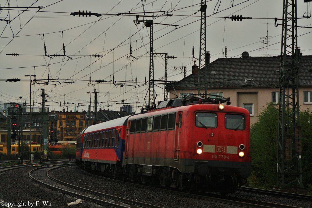 115 278-4 mit BTE-Sonderzug 2705 nach Heidelberg am 26.04.13 in Dsseldorf-Volksgarten.