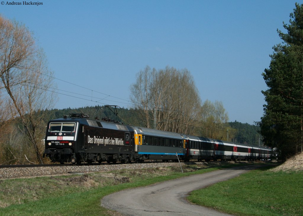 120 159-9  150 Jahre Mrklin  mit dem IC 184 (Zrich HB-Stuttgart Hbf)  bei Neufra 21.4.10