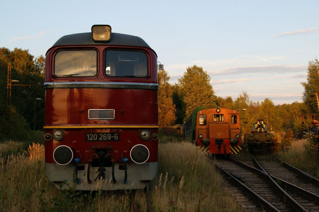120 269 am Abend des 14.09.2012 im Schsisches Eisenbahnmuseum Chemnitz-Hilbersdorf.