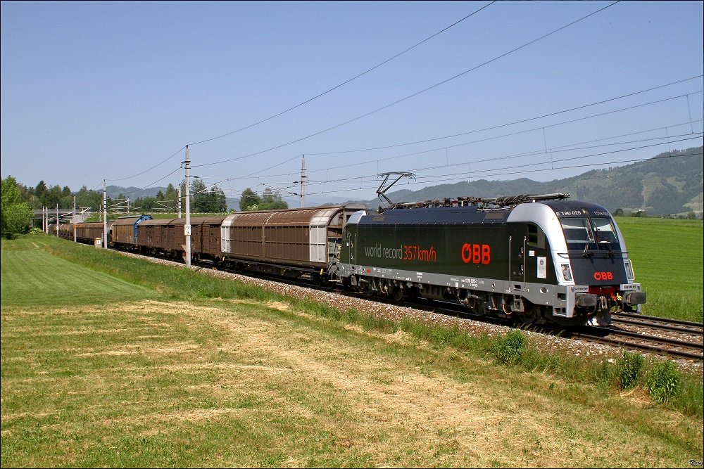 1216 025  World record  fhrt mit Gterzug 54752 von Villach nach Graz. Zeltweg 12.6.2010