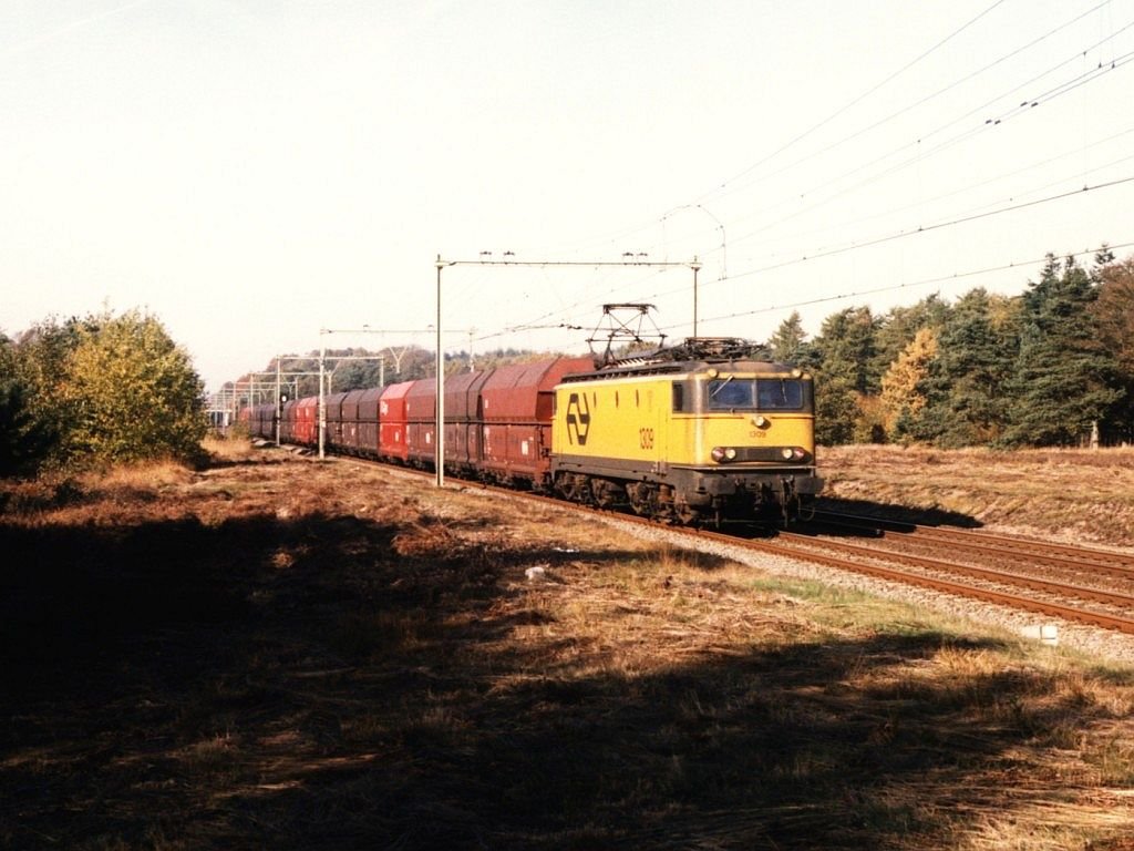 1309 mit extra Erzzug zwischen Amsterdam-Westhaven und Deutschland bei Ginkel am 24-10-1996. Bild und scan: Date Jan de Vries.