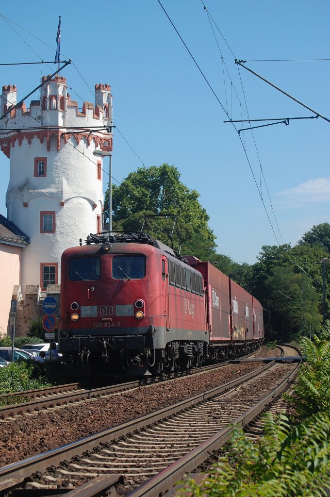 140 834-3 (DB Cargo) mit einem Autozug am 20.08.2010 durch Rdesheim