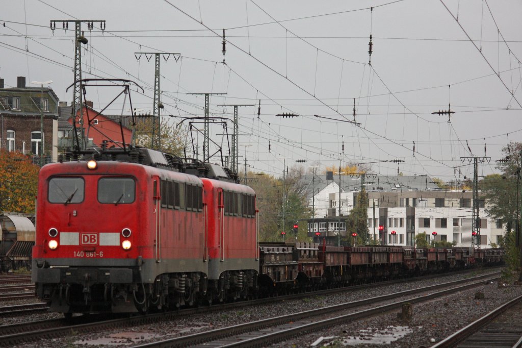 140 861 am 4.11.12 mit einer weiteren 140er und dem leeren Andernacher in Kln-West.
