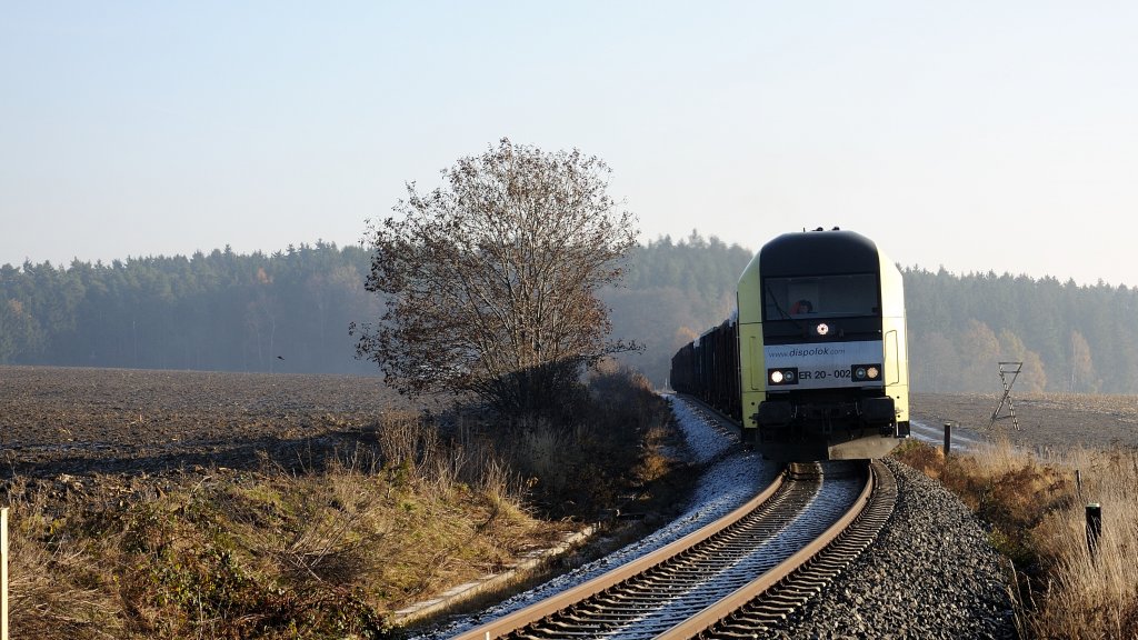 14.11.2012 ER 20 mit Schrottzug nach K�nitz. Hier kurz vor Pausa.