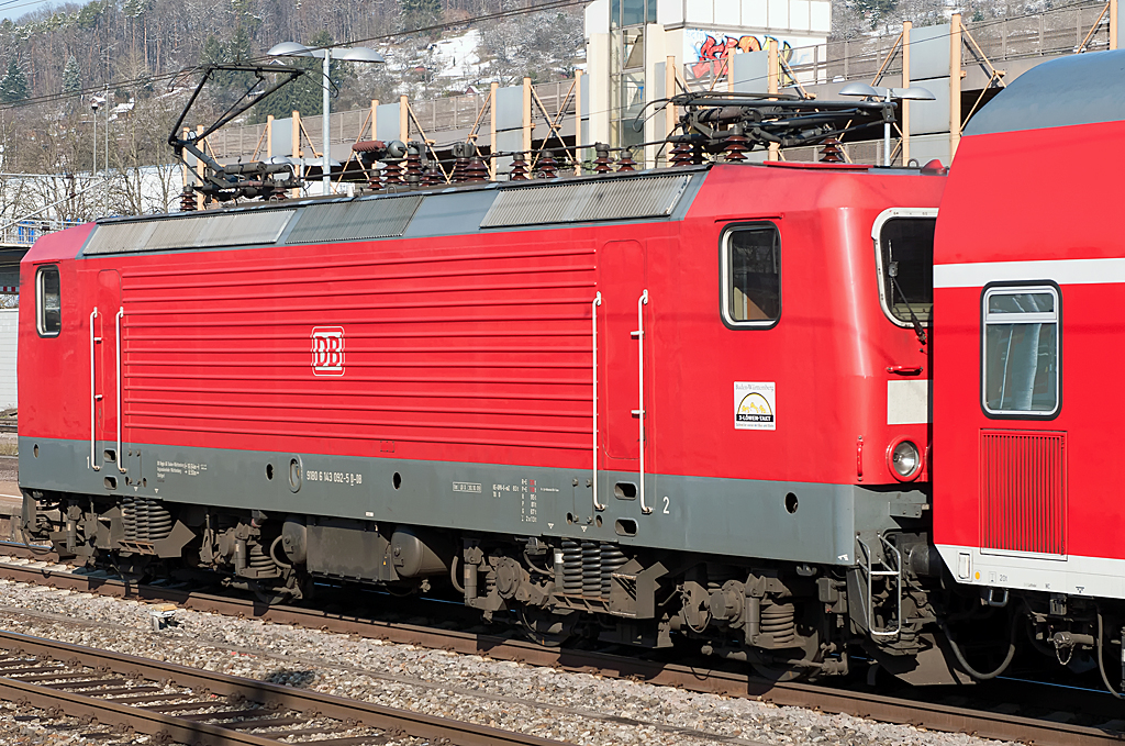 143 092-5 ( 91 80 6143 092-5 D-DB ), LEW 18468, Baujahr 1985, DB Regio AG, Bh Stuttgart, 10.02.2013, Plochingen Bf