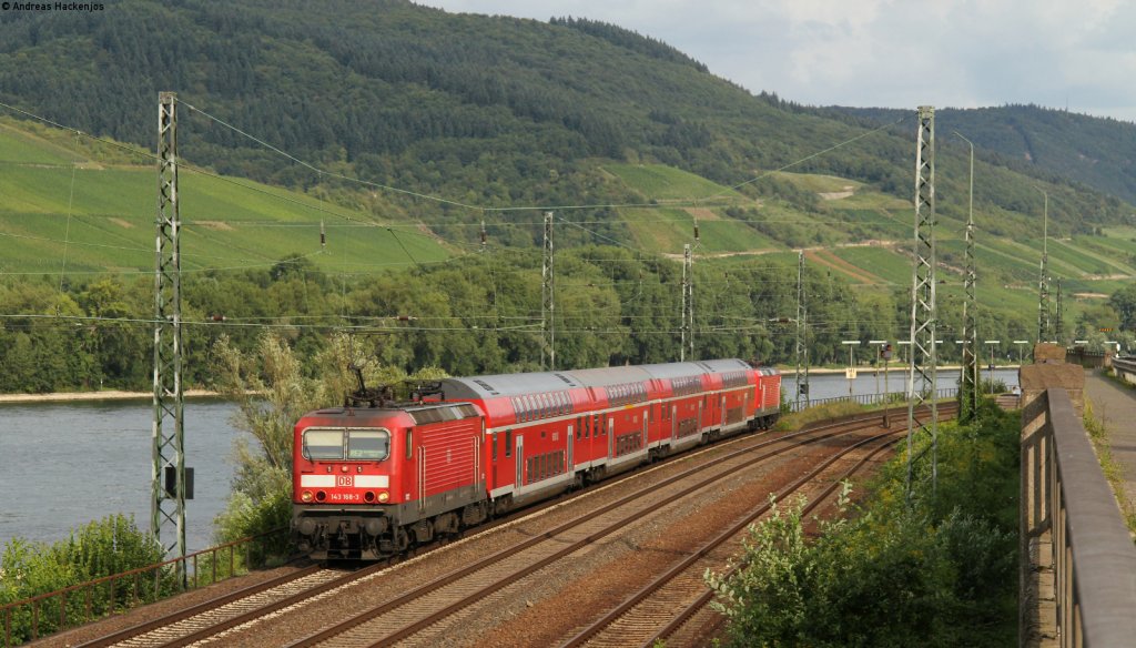 143 168-3 und 919-9 mit dem RE 4290 (Frankfurt(Main)Hbf-Koblenz Hbf) bei Niederheimbach 3.8.12
