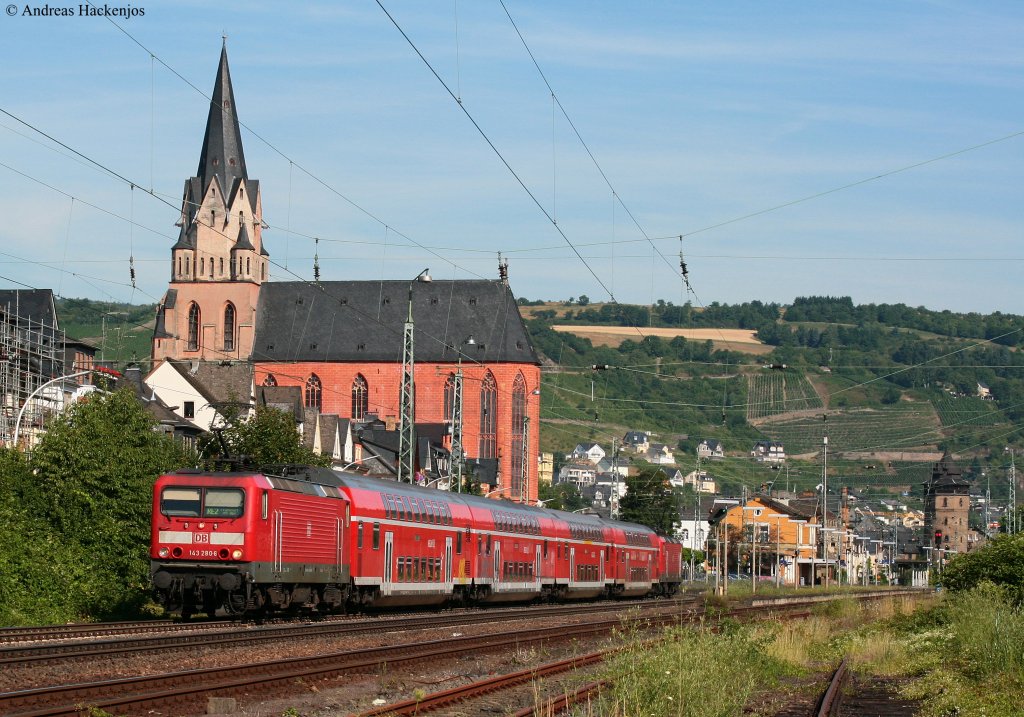 143 280-6 und 194-9 mit dem RE 4365 (Koblenz Hbf-Frankfurt(Main)Hbf) in Oberwesel 20.7.10