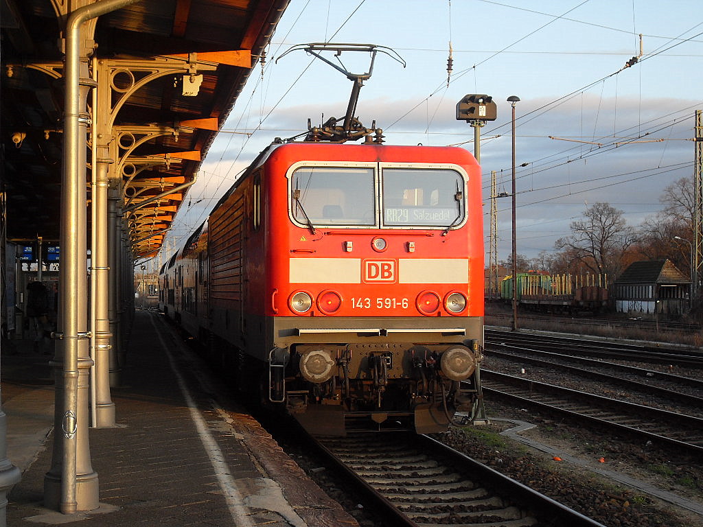 143 591 fuhr am 06.01.2012 mit RB 29 (RB 27570)nach Salzwedel (Stendal->Salzwedel)