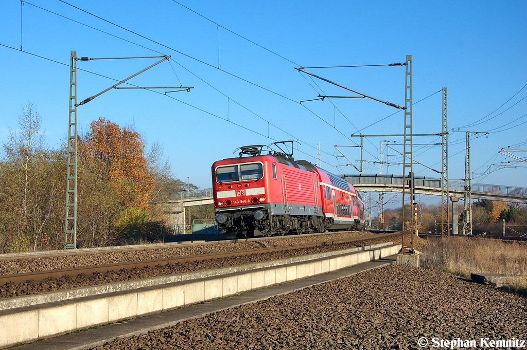 143 948-8 mit der RB30 (RB 27596) von Schnebeck-Bad Salzelmen nach Wittenberge in Stendal(Wahrburg). 13.11.2012