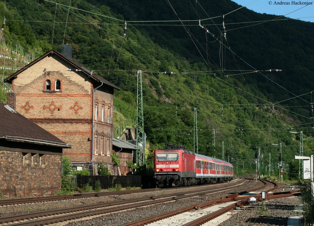 143 971-0 mit der RB 39224 (Frankfurt(Main)Hbf-Koblenz Hbf) in Kaub 18.7.10