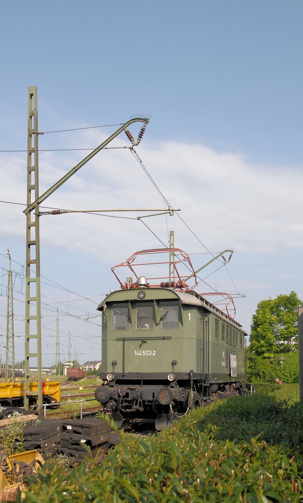 144 502 am 17.07.10 mit Werbung fr die Lokwelt in Freilassing