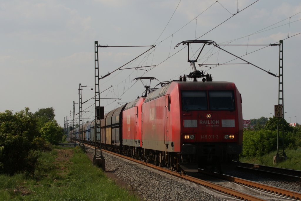 145 011-3 + 145 067-5 mit einem PKP Cargo Kohlezug in Neuss-Allerheiligen am 11.05.2011