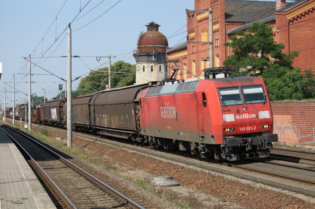 145 021-2 mit gemischtem GZ am 25.07.2012 in Rathenow