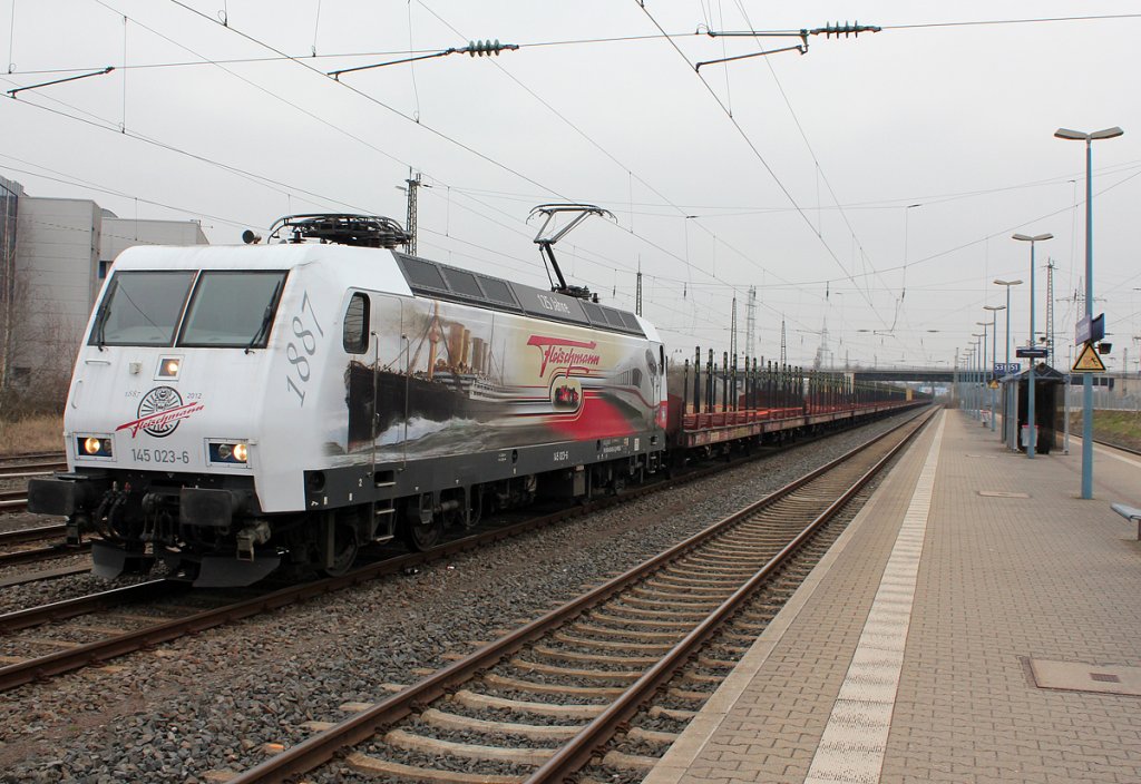 145 023-6 (145 083-2)  125 Jahre Fleischmann  der PRESS erreicht aus Stendal kommend den Bahnhof Hrth-Kalscheuren am 05.04.2013