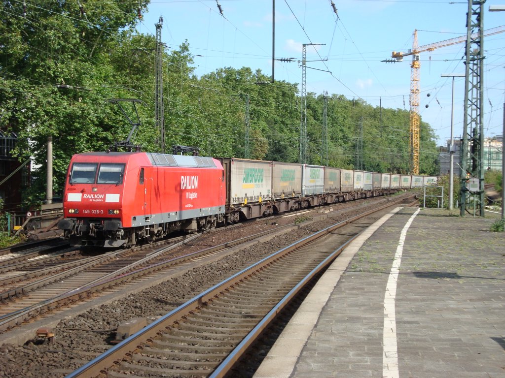 145 025 kommt mit einem Ambrogio KLV nach muizen durch K�ln s�d gen norden am 31-07-2009.