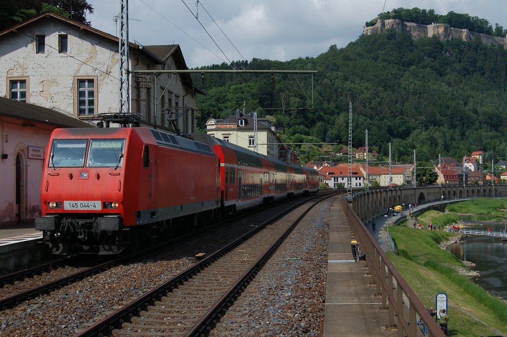 145 044-4 mit S1, Meien - Schna in Knigstein (Schsische Schweiz). 28.05.2011