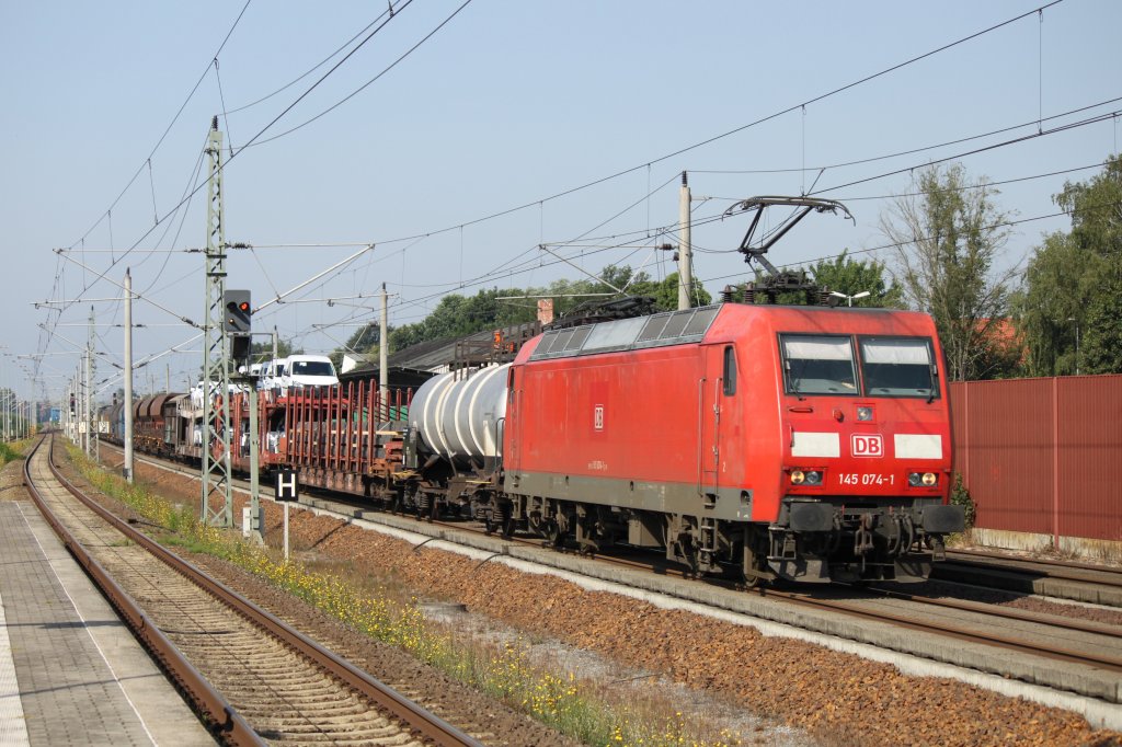 145 074-1 mit gemischtem GZ am 28.07.2012 in Rathenow