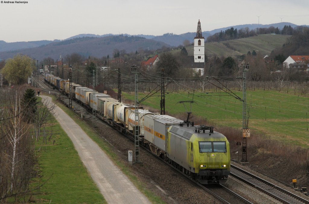 145 103-8 mit dem DGS 43669 (Genk-Basel SBB) in Denzlingen 17.3.12