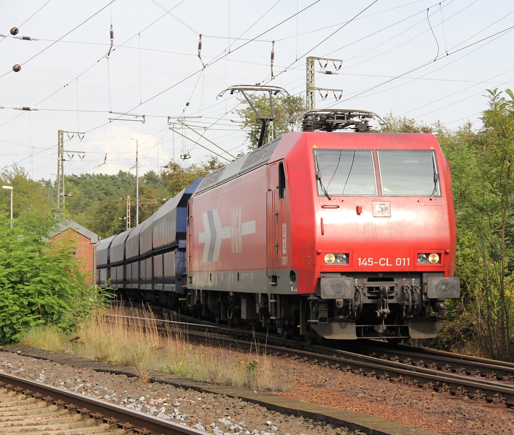 145-CL 011 zieht ihren PKP Ganzzug ber die Osteinfahrt durch Eichenberg weiter in Richtung Sden. Aufgenommen am 04.09.2011.
