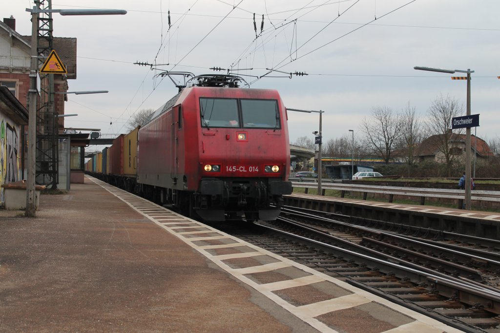 145-CL 014 von Crossrail am 16.03.2013 mit einem KLV in Orschweier gen Norden.