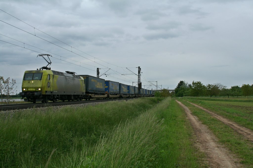 145 CL-031 mit einem LKW-Walter-Zug am 23.05.13 bei Hgelheim. Die Lok wird den Zug bis an die Schweizer Grenze bringen.