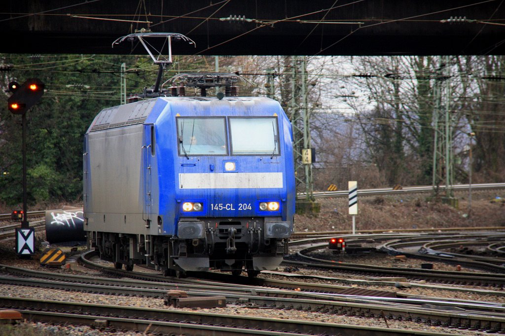 145 CL-204 von Crossrail rangiert in Aachen-West bei Wolken am 15.2.2012.