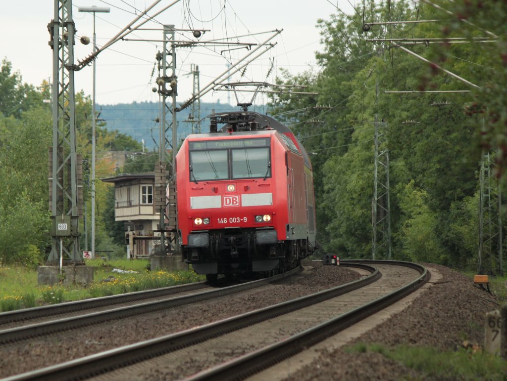 146 003-9 mit RE1 am 13.08.2011 auf der KBS 480 bei Aachen Rothe Erde.