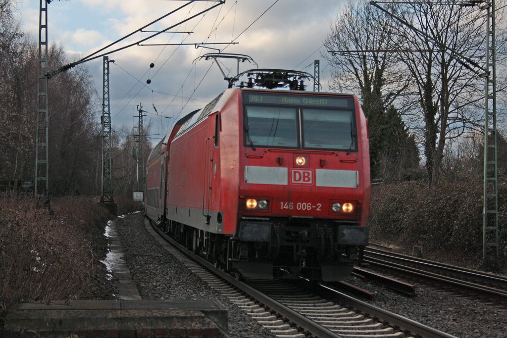 146 006-2 mit dem RE10131 nach Hamm am B zwischen Eschweiler und Nothberg 21.2.10