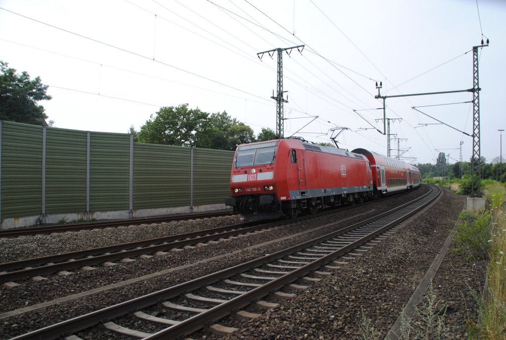 146 106-0, mit RE in Lehrte, am 23.Juli 10.