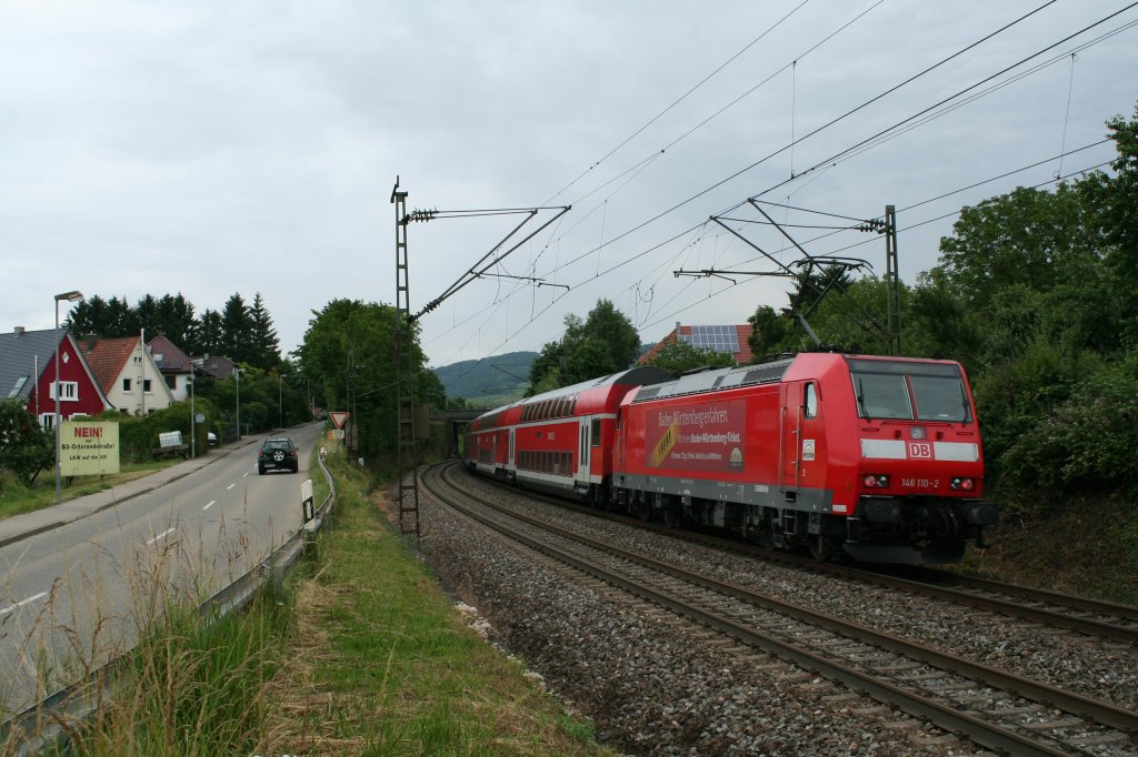 146 110-2 mit dem RE 26514 von Basel Bad. Bf nach Offenburg am 25.06.13 bei der Einfahrt in Schallstadt.