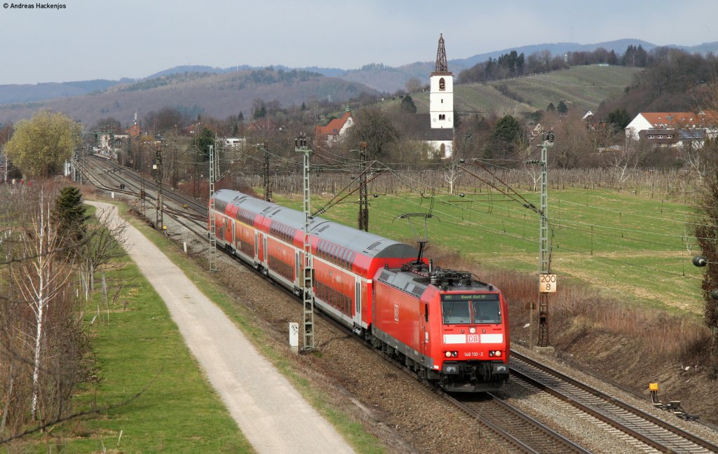 146 110-2  Mllheim(Baden)  mit dem RE 5341 (Offenburg-Basel Bad Bf) bei Denzlingen 17.3.12
