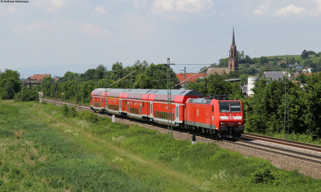 146 110-2  Mllheim(BAden)  mit dem RE 26519 (Offenburg-Basel Bad Bf) bei Teningen 28.5.12