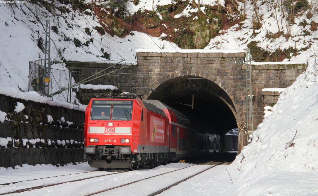 146 111-0  Baden Wrttemberg erfahren  mit dem RE 5311 (Karlsruhe Hbf-Kreuzlingen) am Obergietunnel 19.2.13