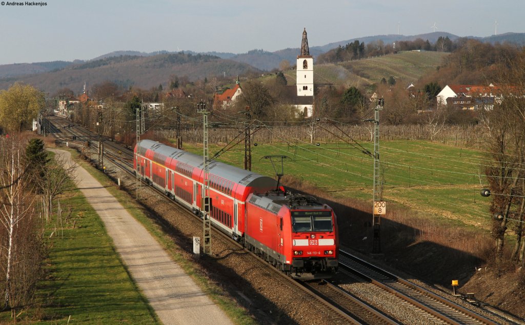 146 113-6 mit dem RE 5345  (Offenburg-Basel SBB) bei Denzlingen  17.3.12.