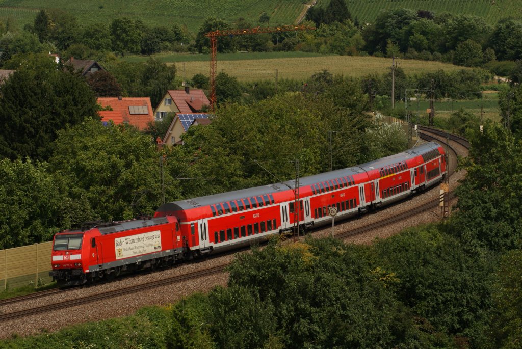 146 113-6 mit einem RE nach Basel Bad Bf in Schallstadt am 11.08.2010