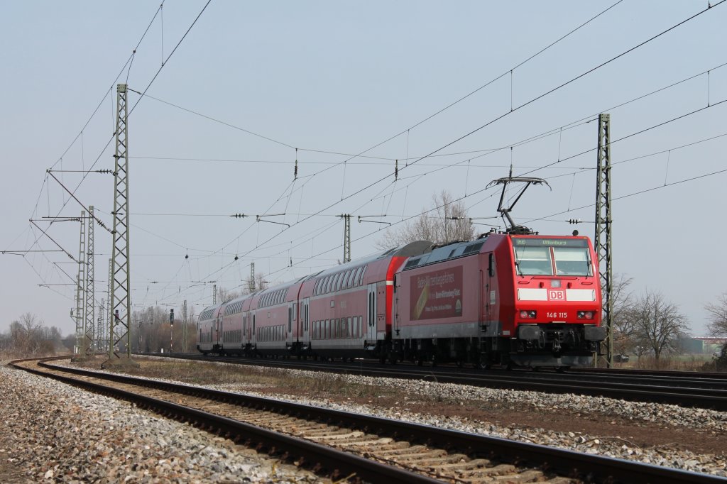 146 115 schob einen RE nach Offenburg bei Orschweier gen Norden. (04.04.2013)