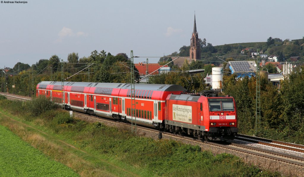 146 116-9 mit den RE 26519 (Offenburg-Basel Bad Bf) bei Teningen 25.9.11