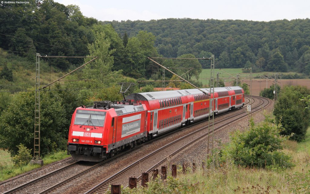 146 220-9  Diesen Zug knnten sie fahren  mit dem IRE 4227 (Stuttgart Hbf-Lindau Hbf) bei Urspring 31.8.12