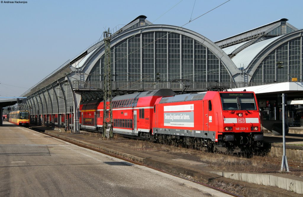 146 223-3  Diesen Zug können Sie fahren   mit dem IRE 4905 (Karlsruhe Hbf-Stuttgart Hbf) in Karlsruhe 16.3.12