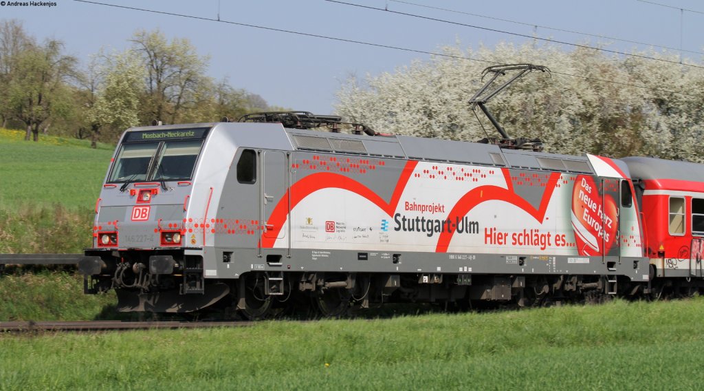 146 227-4  Bahnprojekt Stuttgart-Ulm  mit dem RE 19228 (Ulm Hbf-Mosbach Neckarelz) bei Ebersbach 24.4.13